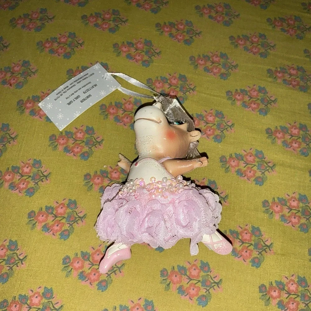 Dancing Ballerina Glitter Hippo Tutu Christmas Ornament‎ New With Tags